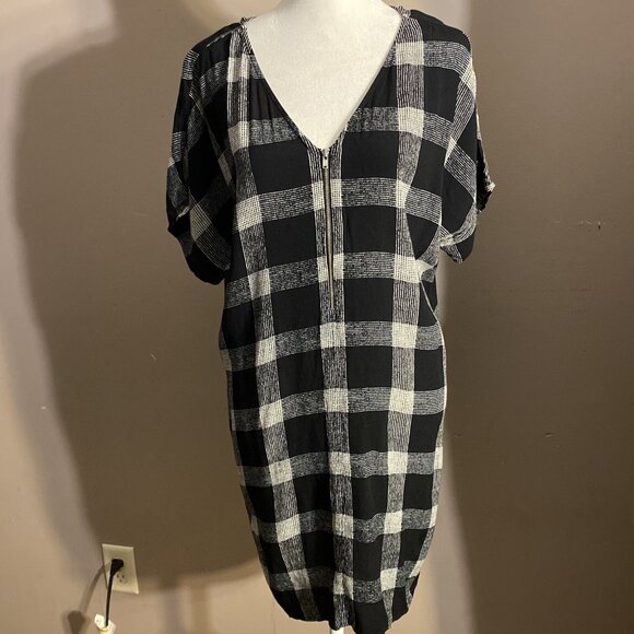 Madewell Henley Shift Dress Black/White Plaid Zipper Front F&B V-Neck Wms Sz S - Picture 1 of 9